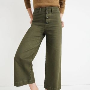 Madewell Emmett Wide-Leg Crop Pants Button-Front Edition Olive Green Sz 29